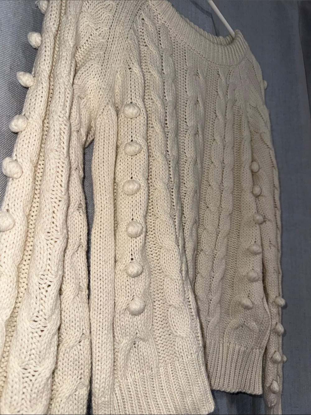 Pink Diamond Textured Chunky Knit Crewneck Sweater - Ivory/Cream - Picture 3 of 15